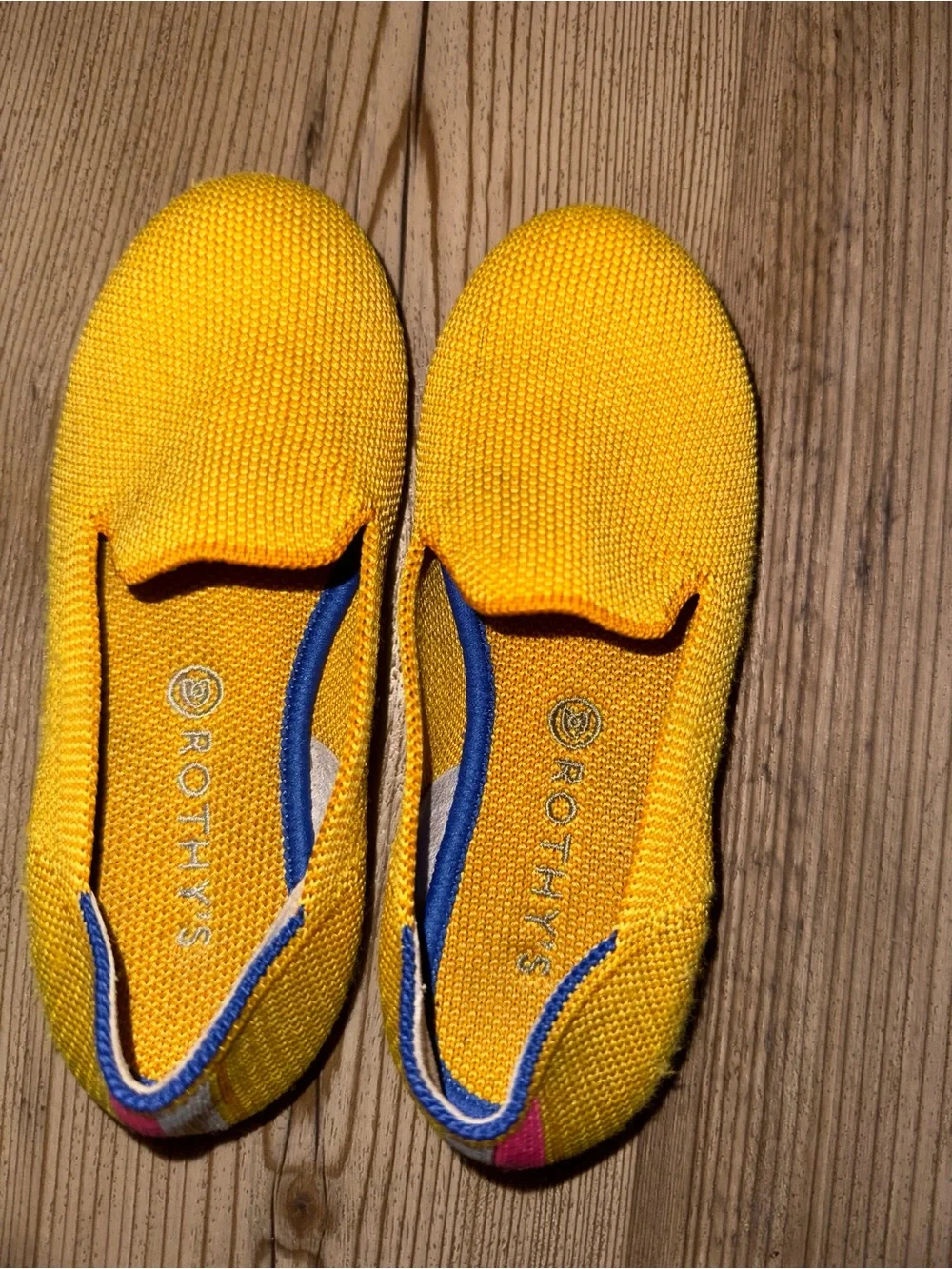 Rothy's Kids Bright Yellow Knit Slip-On Flats with Blue Trim
